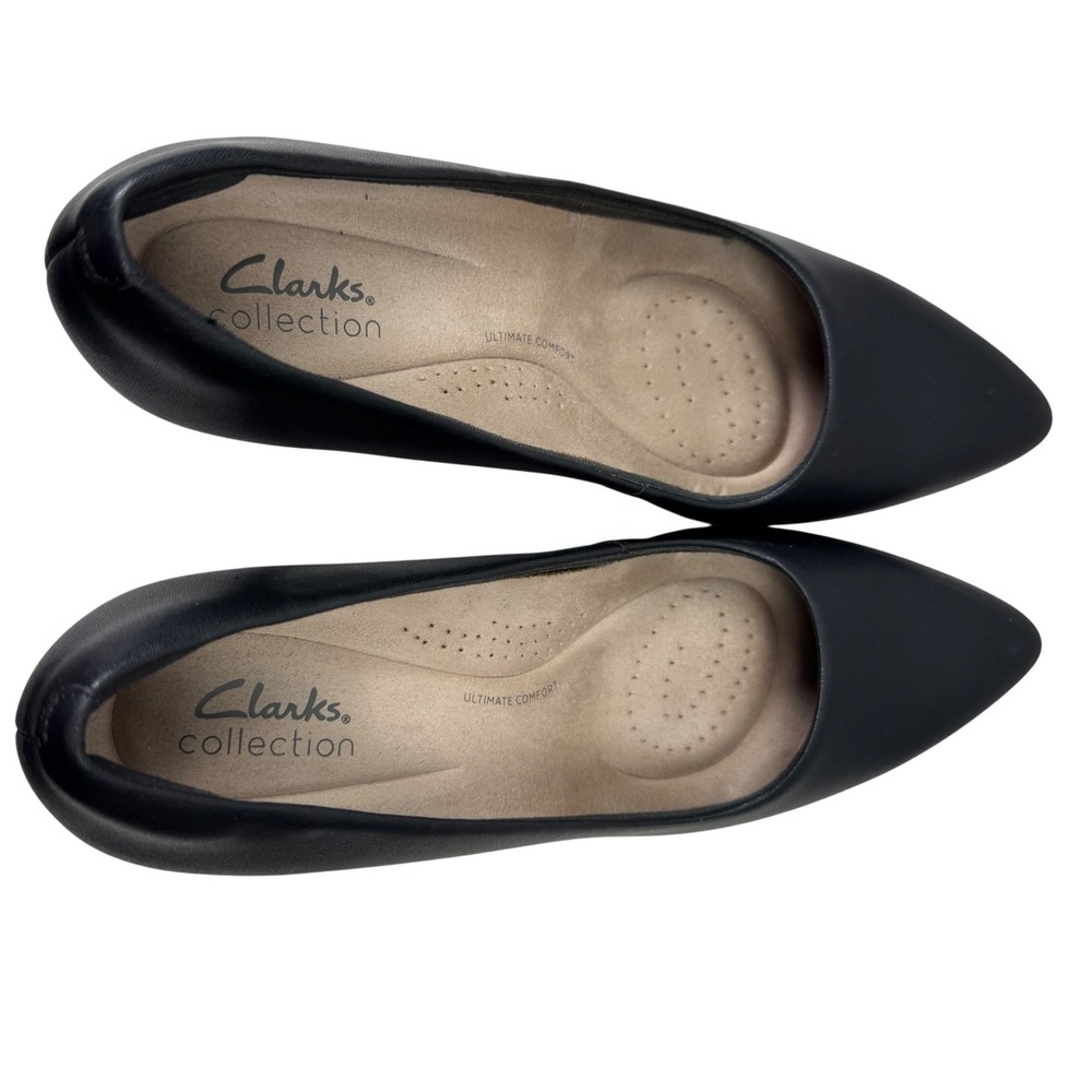 Clarks Pumps Women 9 Black Pointed Toe Ultimate Comfort Kitten Heel Professional - Picture 11 of 16